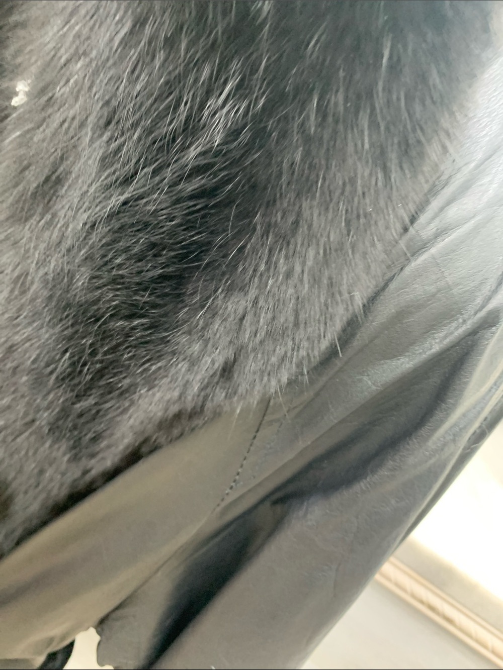 Black Leather Trench Coat with Luxe Fur Collar - Picture 5 of 7